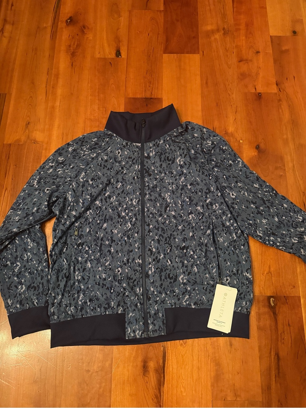 Athleta Navy Blue Patterned Brooklyn Bomber Jacket